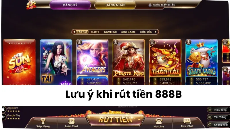 Những lưu ý khi rút tiền 888B